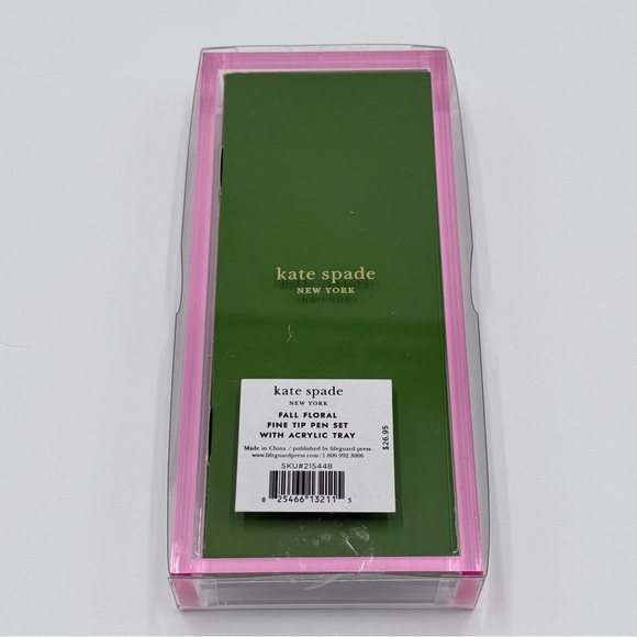 NWT kate spade Fall Floral Fine Tip Pen Set with Acrylic Tray Set of 3 - Picture 2 of 3